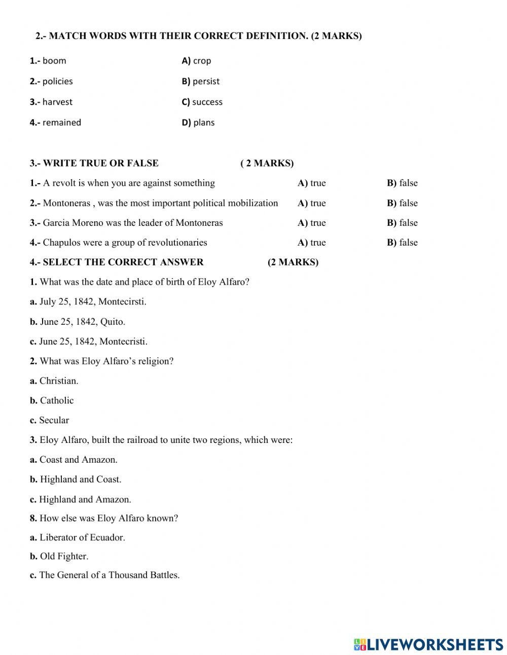 Liberal Revolution and Secular state test