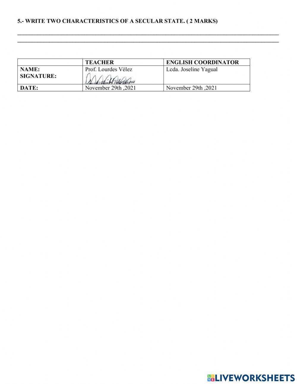 Liberal Revolution and Secular state test