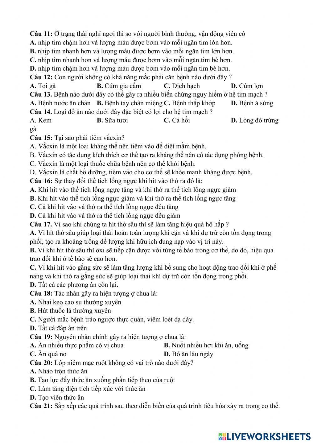 Phiếu bài tập số 2 sinh 8