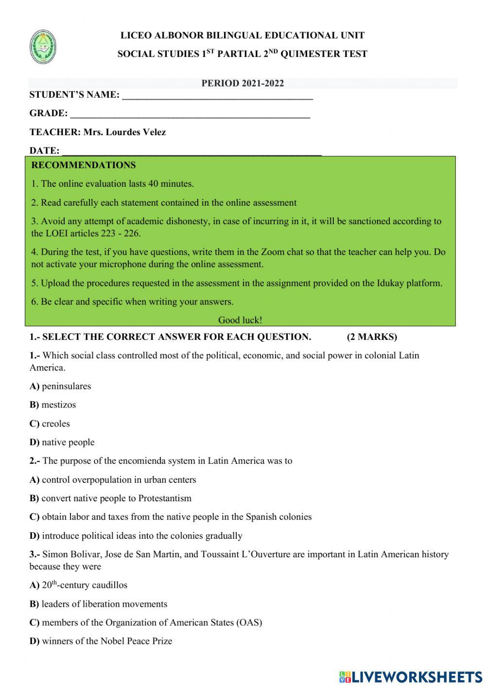 latin american revolution worksheet pdf