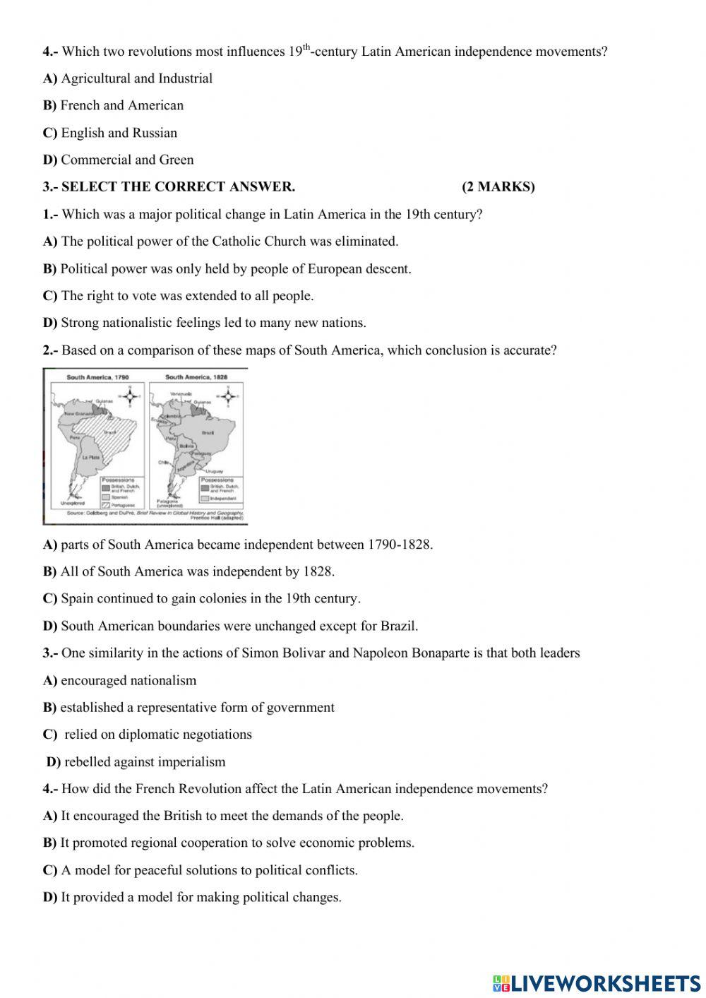 latin american revolution webquest answers
