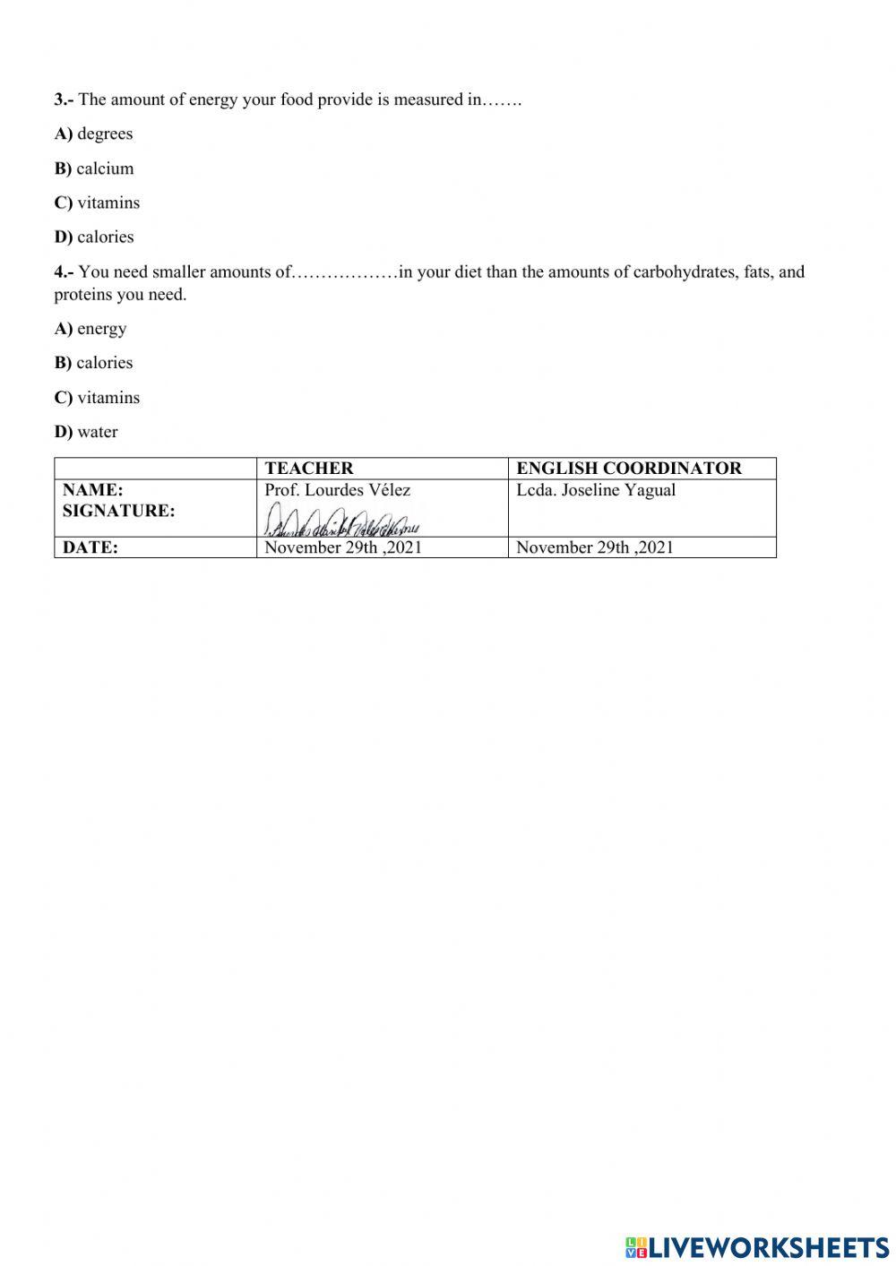 Nutrition and Fitness and Body Mass Index worksheet Live Worksheets