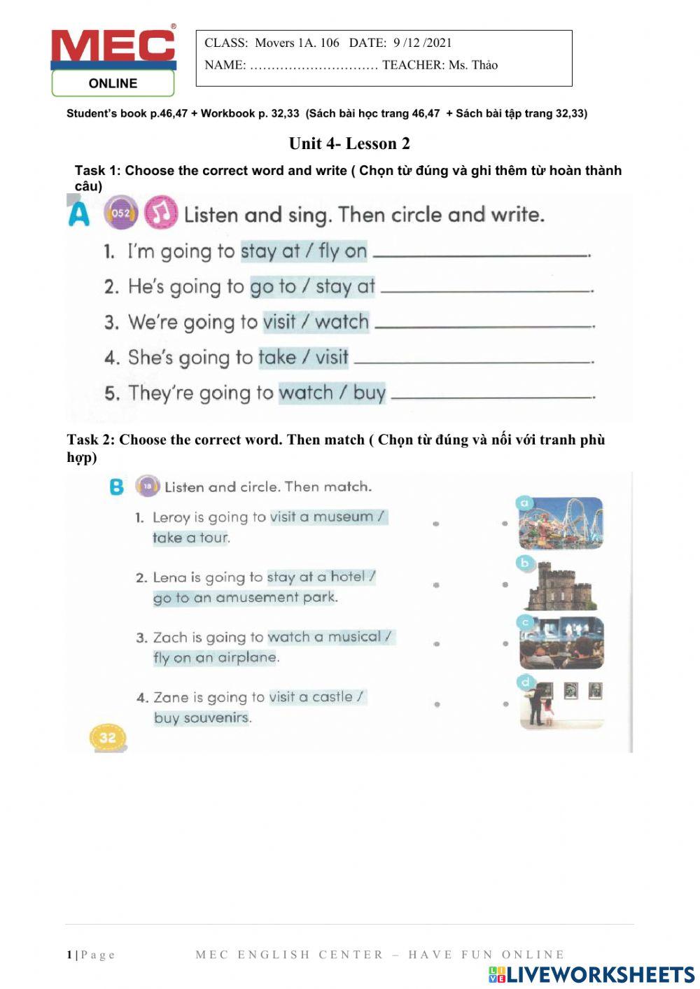 Movers 1A- Unit 4- Lesson 2