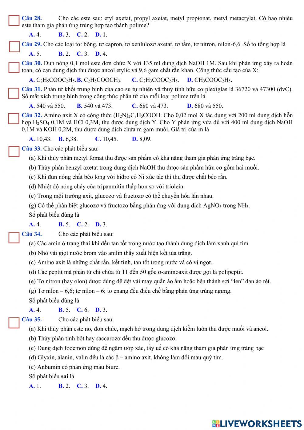 Đề tổng ôn hữu cơ 12