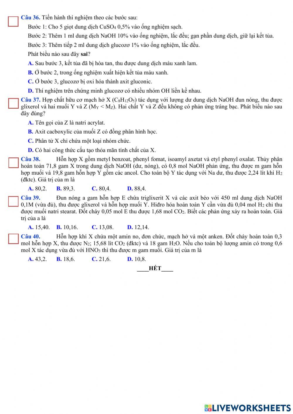 Đề tổng ôn hữu cơ 12