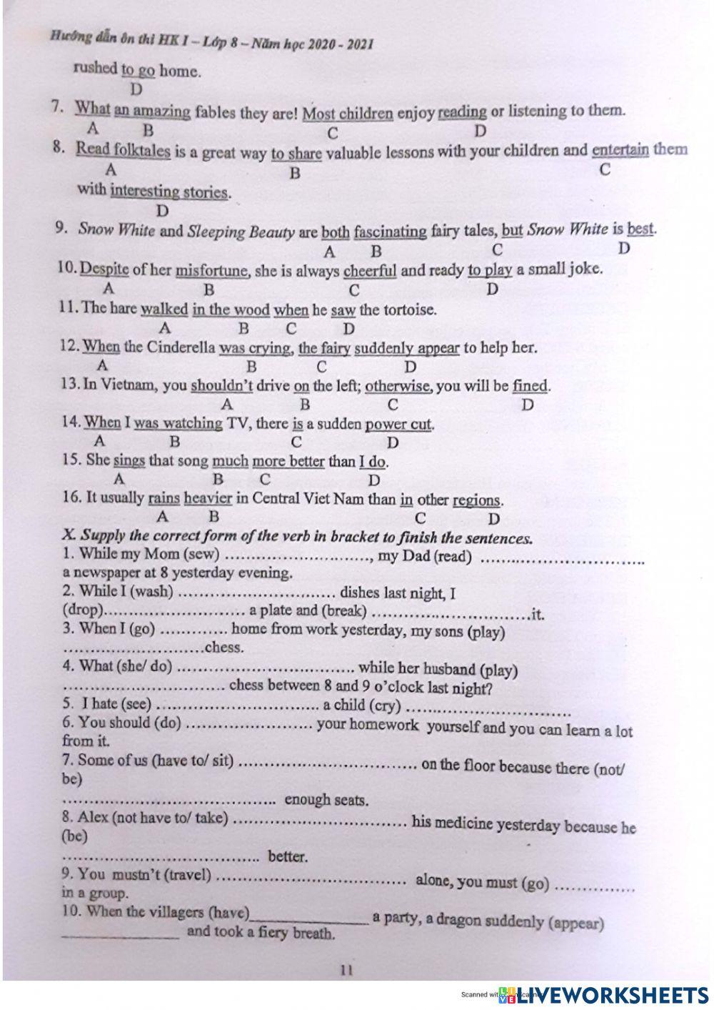 Y8 Review for final term 1 test - T.H. - verb tenses