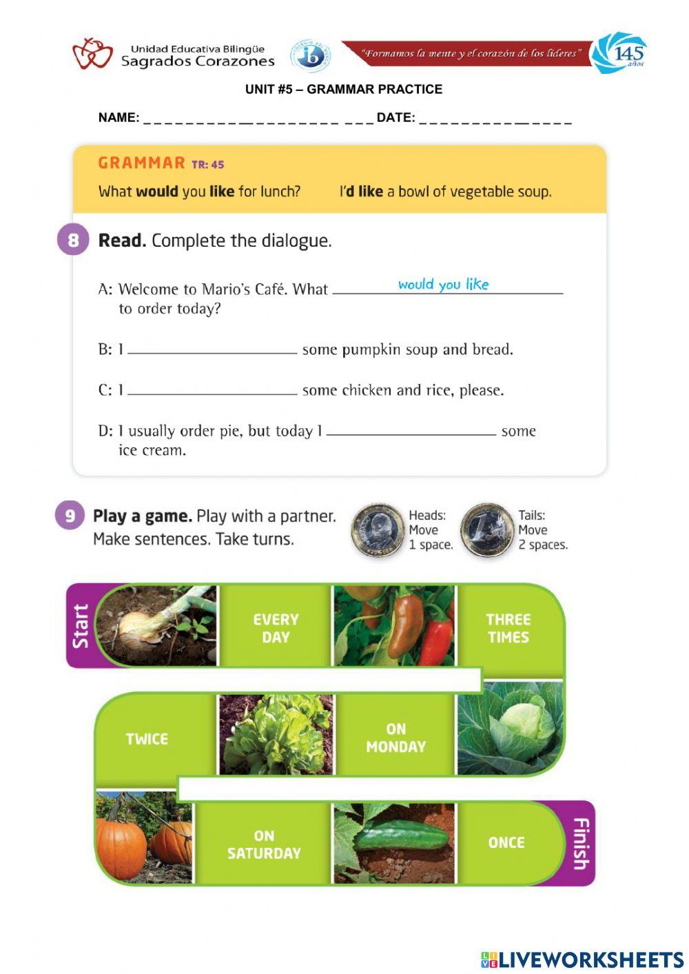 Would Like Worksheet