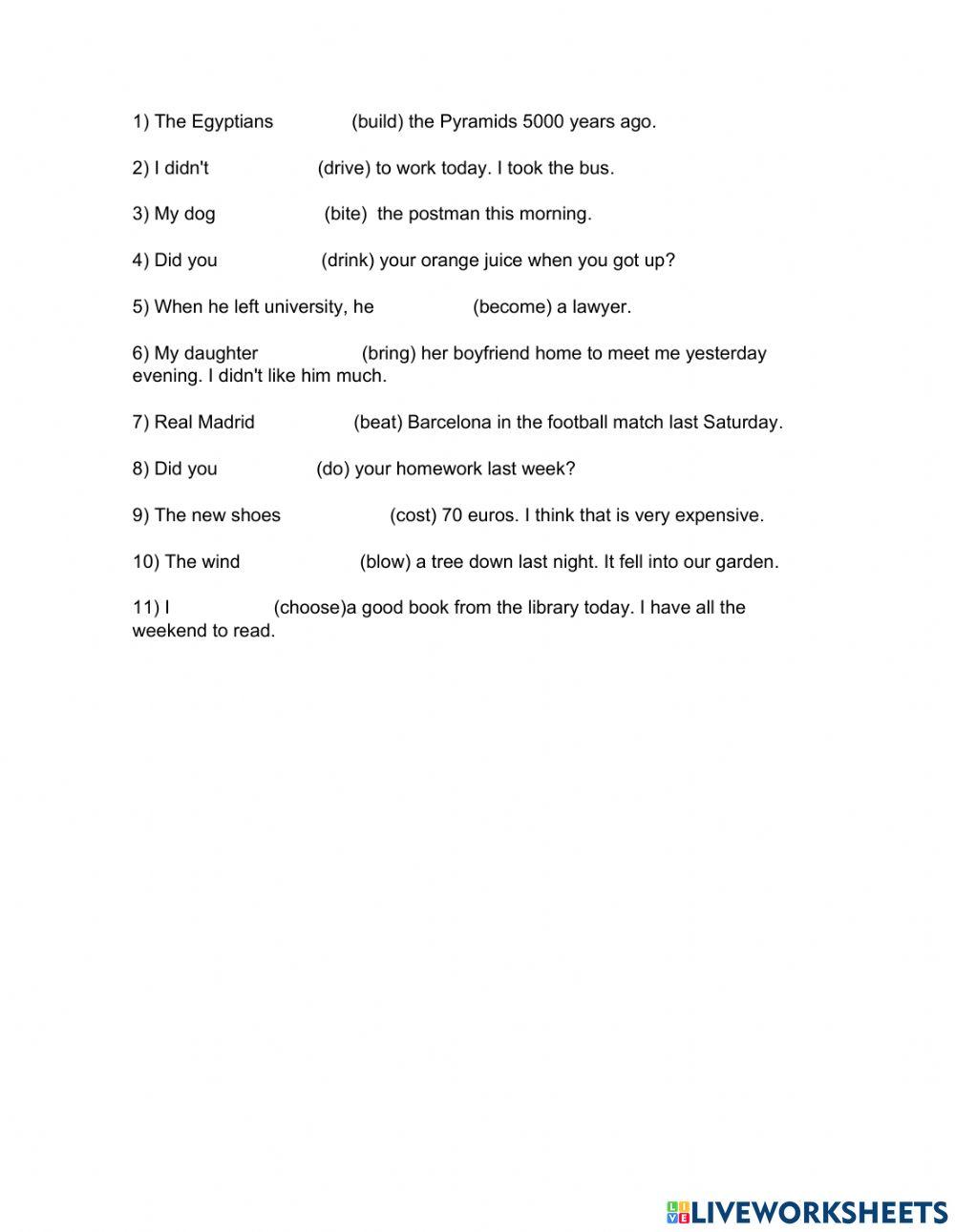 Ejercicio de verbos irregulares