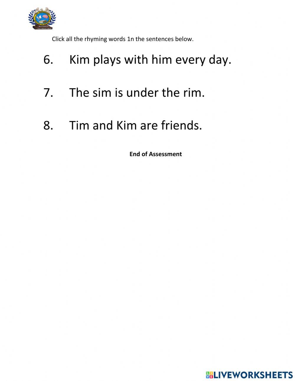 End of Term 1 Assessment