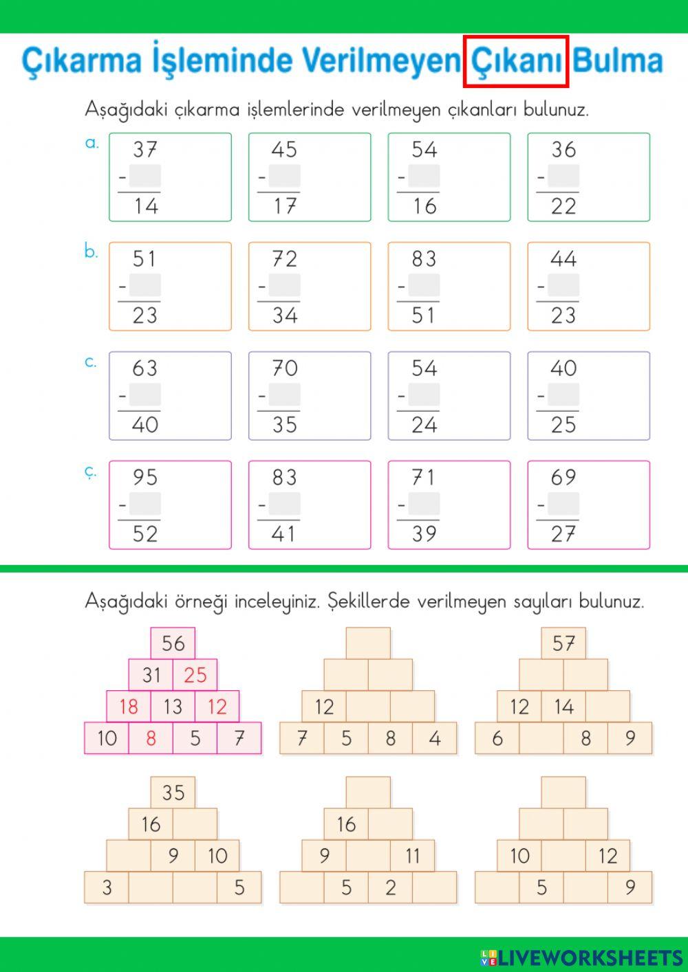 Çıkarma İşleminde Verilmeyen Çıkanı Bulma