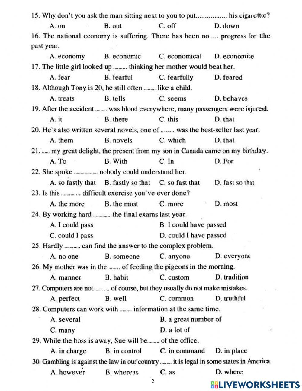 Practice 1 grade 8 online exercise for live worksheets