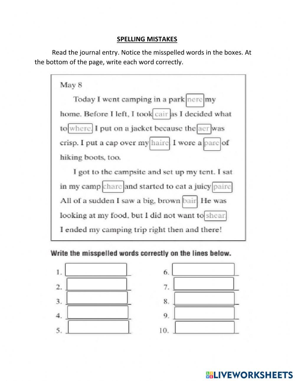 Spelling Mistakes online exercise for | Live Worksheets