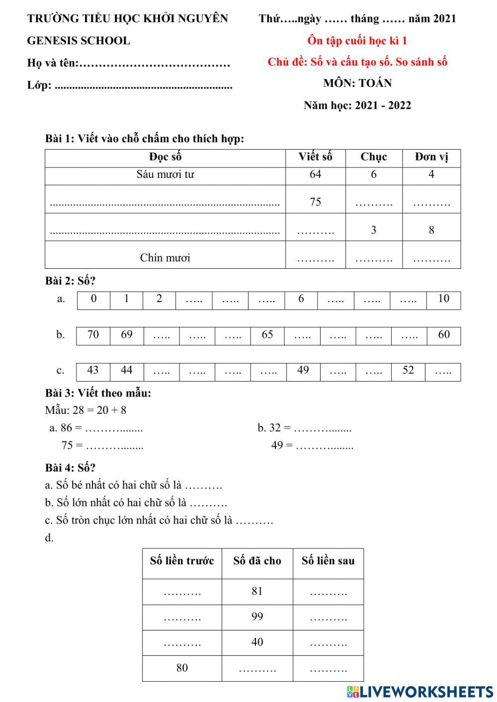 Ôn tập cuối kì 1