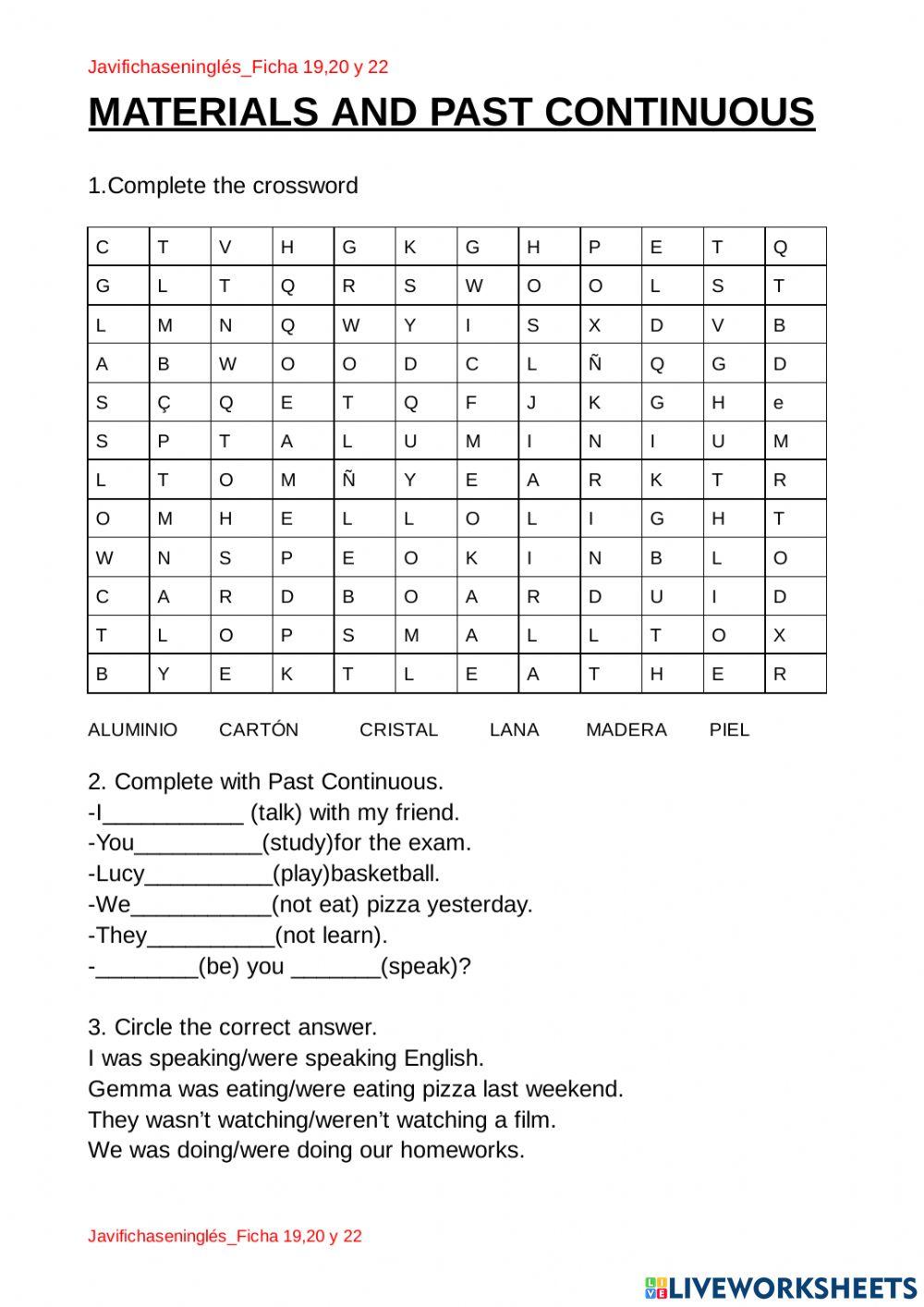 Unit 2:Materials, food containers,  past simple and continuous