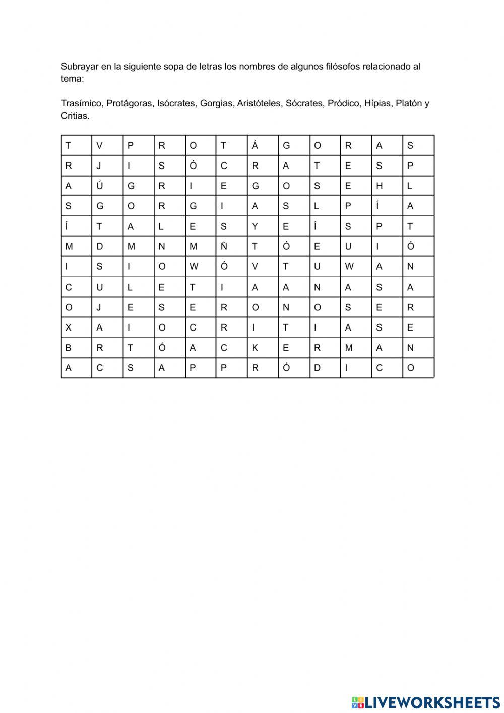 Sopa de letras de los sofistas