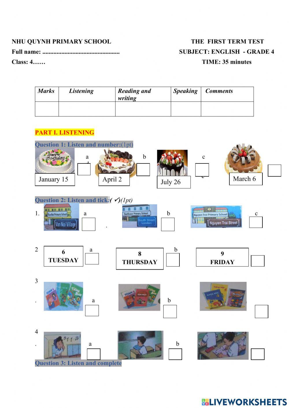 Đề thi thử cuối học kì lớp 4