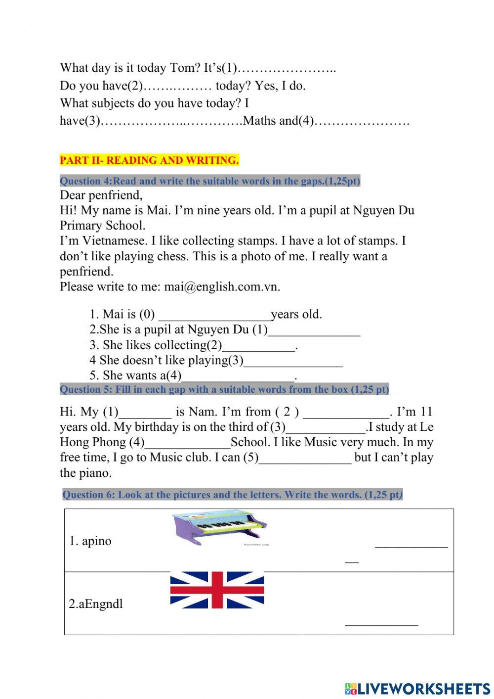 Đề thi thử cuối học kì lớp 4