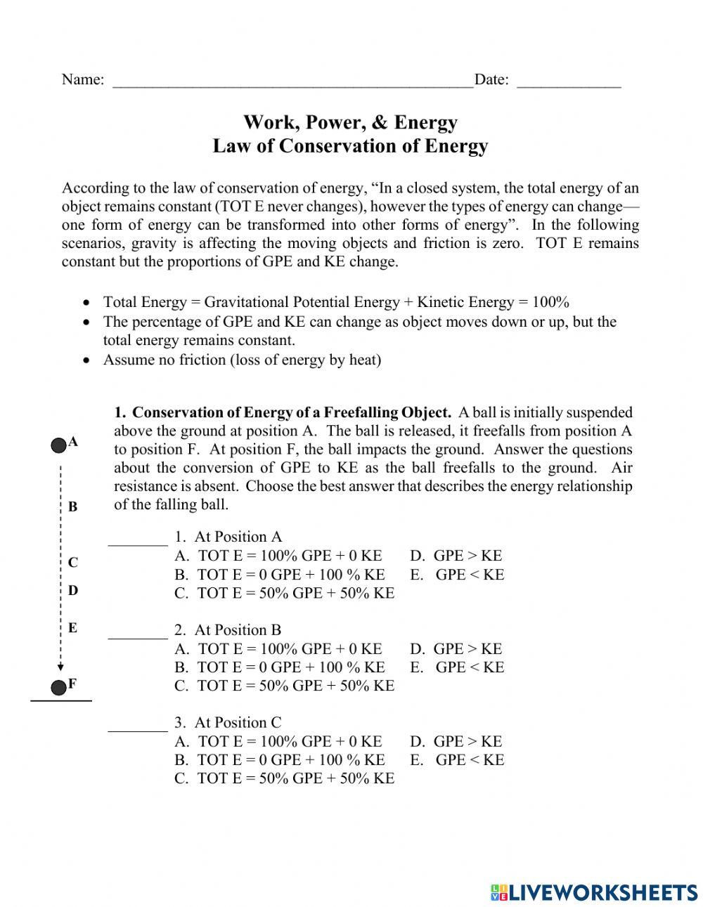 Conservation of Energy Diagrams -1