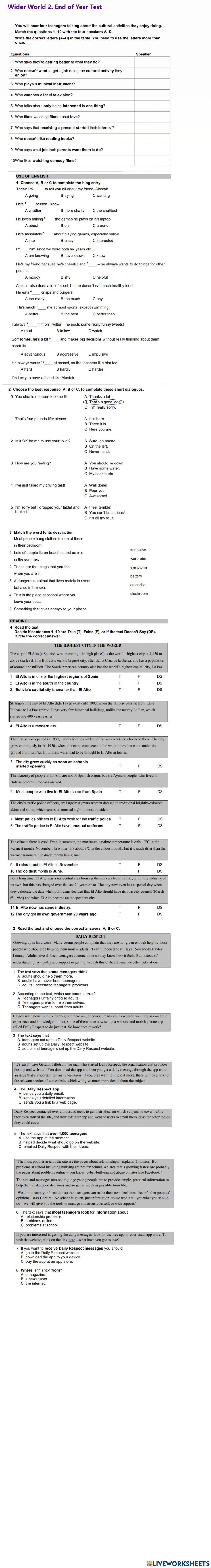 Wider World 2. End of Year Test