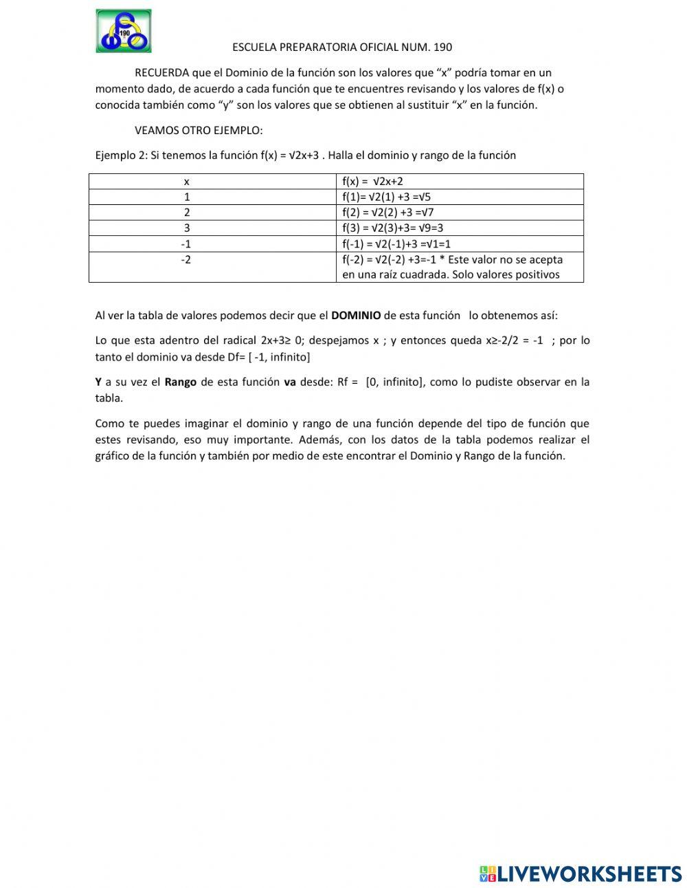 Funciones matemáticas II