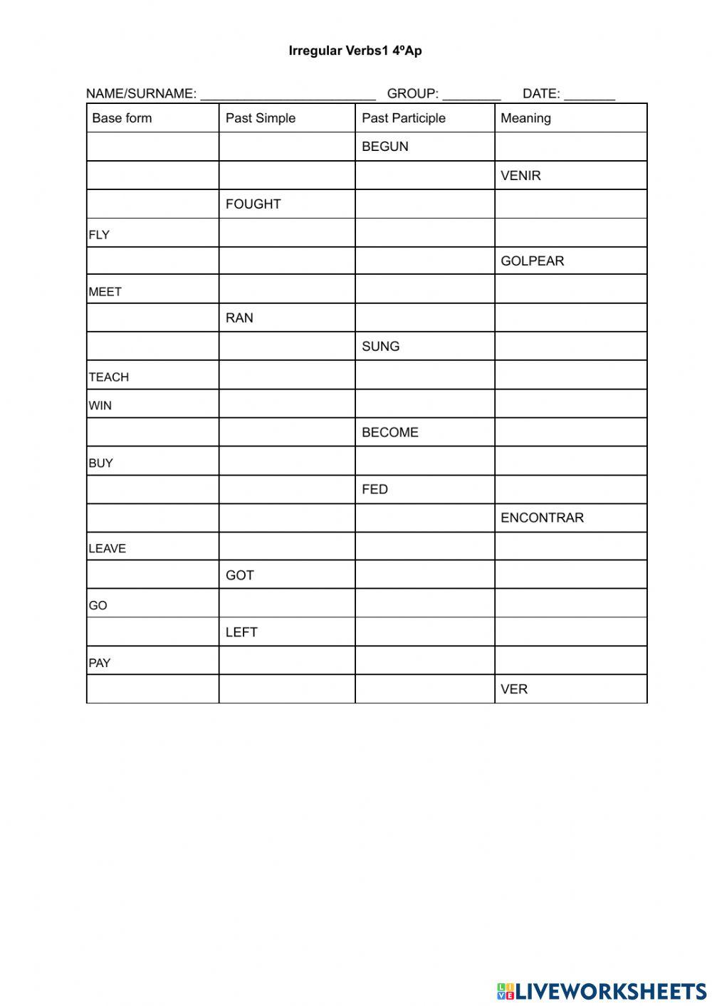 Irregular verbs1 4ºApl