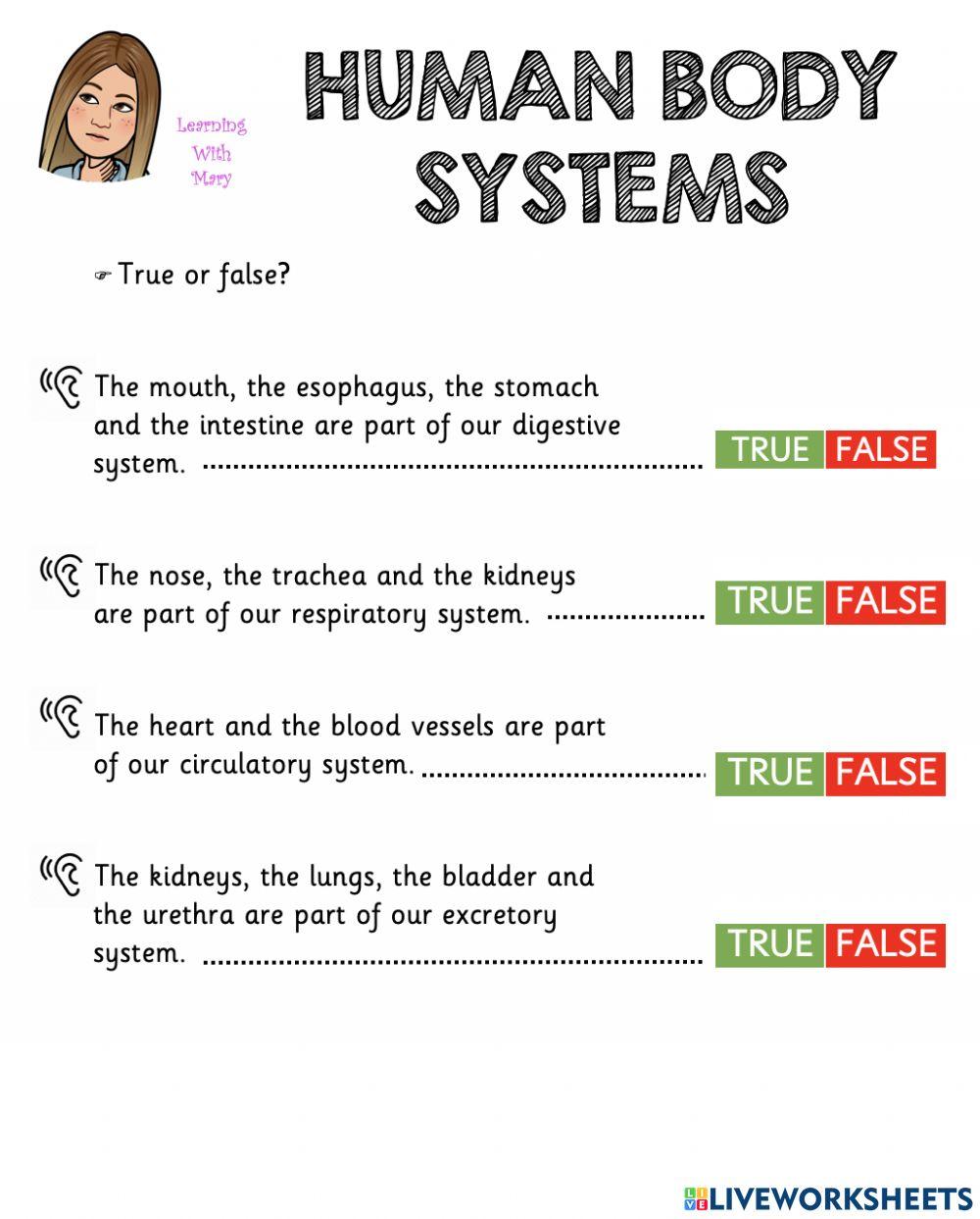 Reading human body systems true or false