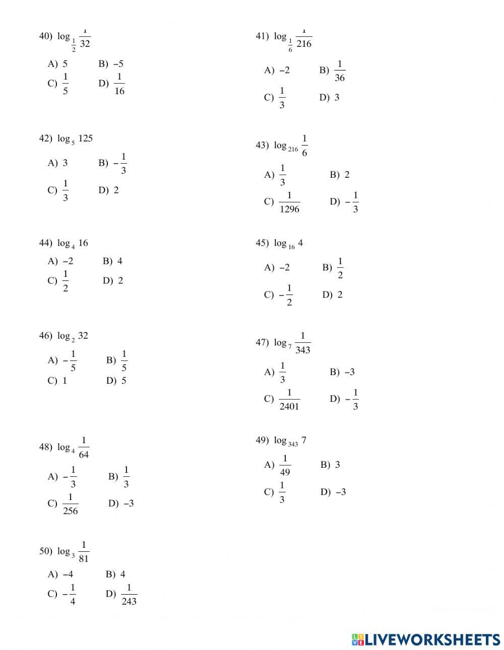 Logarithm Assessment