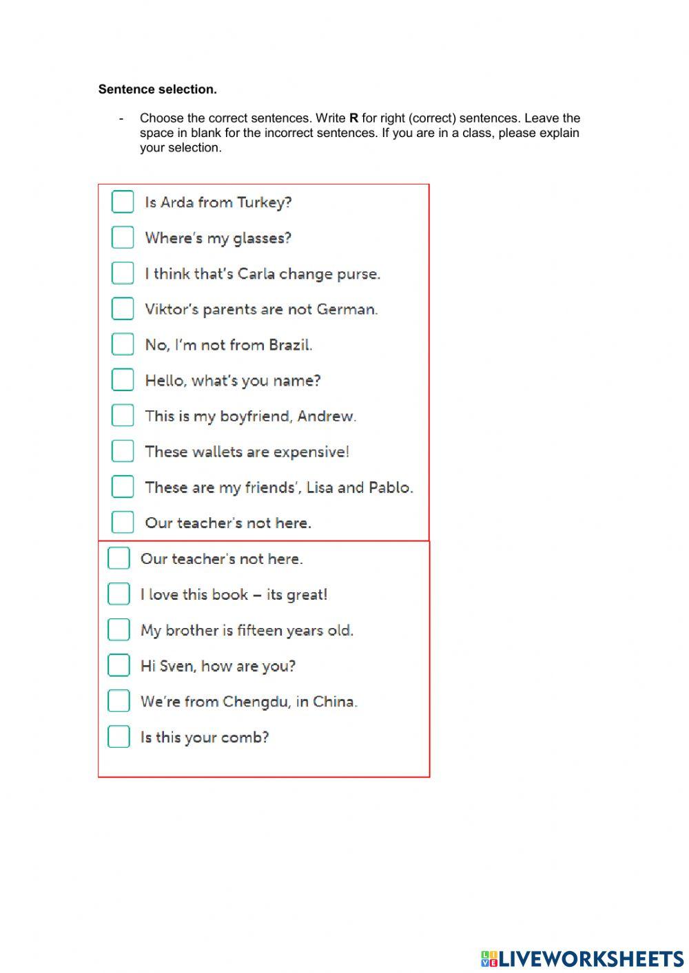 Choose the correct sentences
