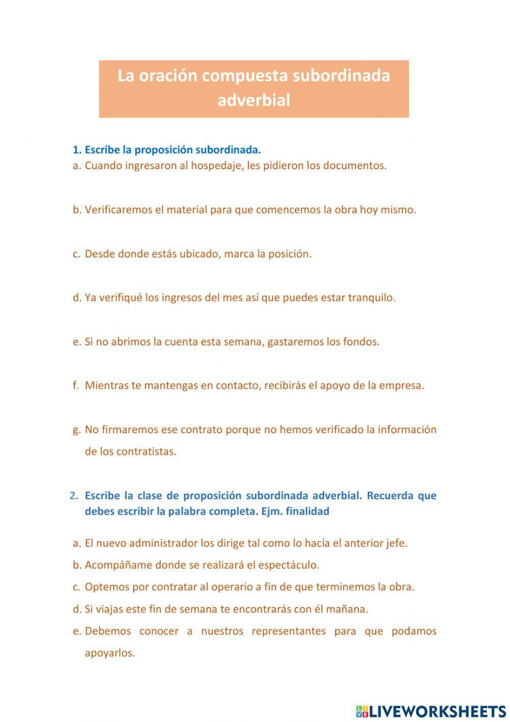 Clases de subordinadas adverbiales