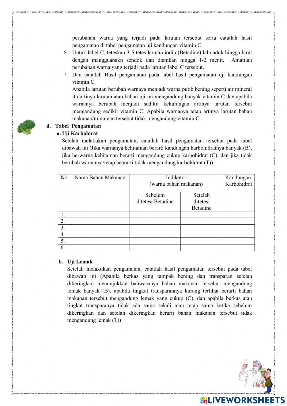 E-LKPD SISTEM PENCERNAAN MAKANAN (Uji Kandungan Zat Pada Bahan Makanan)