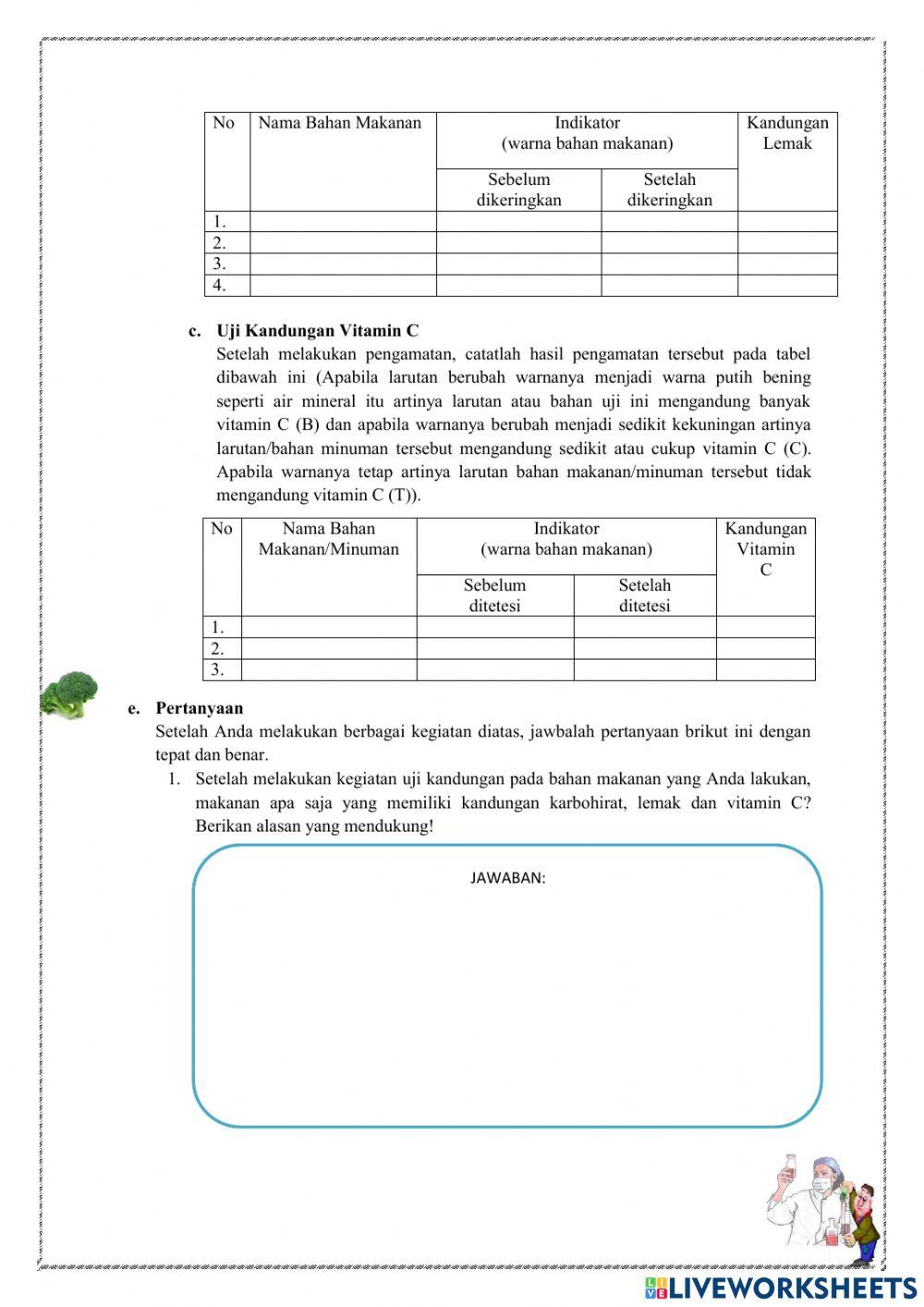 E-LKPD SISTEM PENCERNAAN MAKANAN (Uji Kandungan Zat Pada Bahan Makanan)