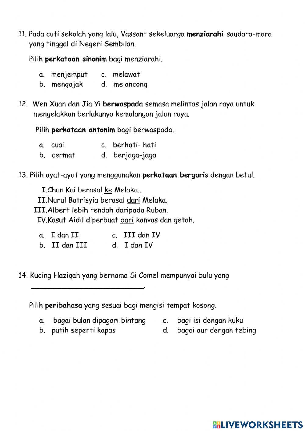 Pembetulan Penilaian Bahasa Melayu Mei Kertas 1 Bahagian A dan B