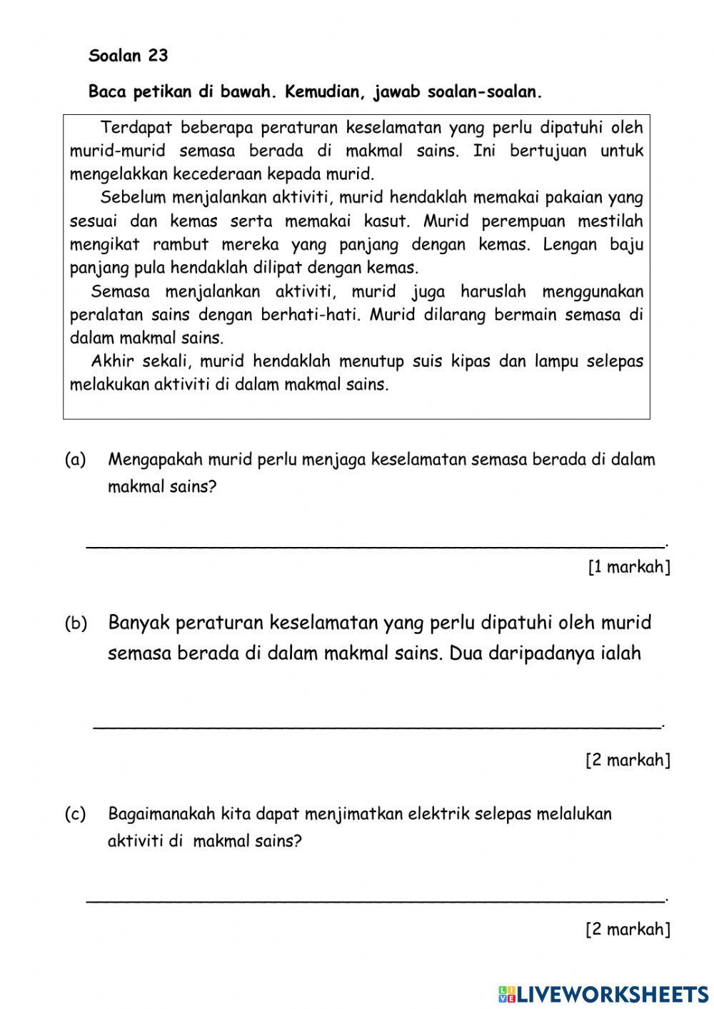Pembetulan Penilaian Bahasa Melayu Mei Kertas 1 Bahagian A dan B