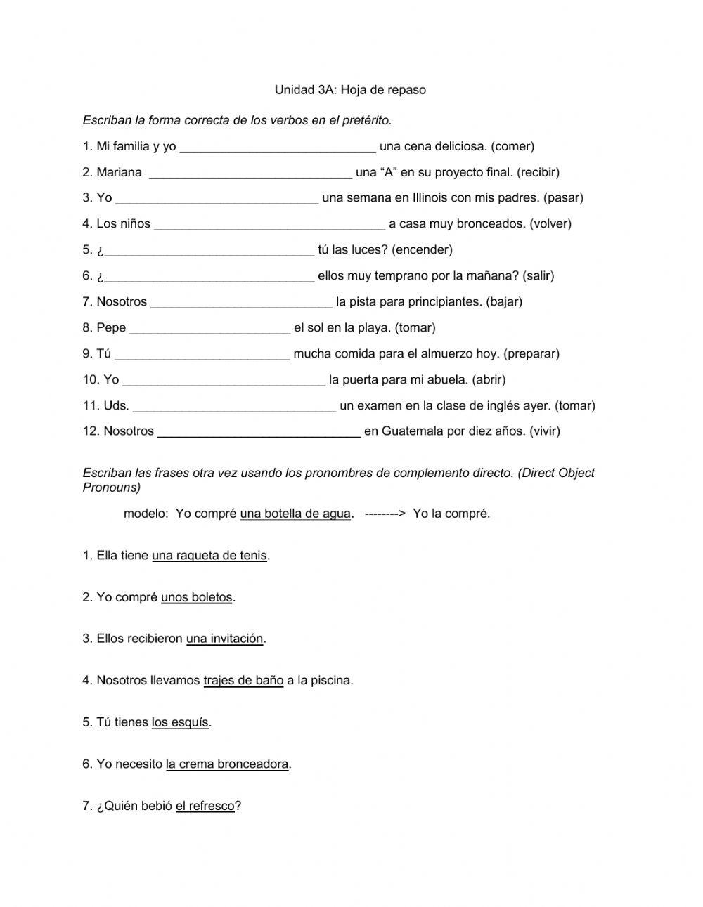 Unidad 3A: Hoja de repaso