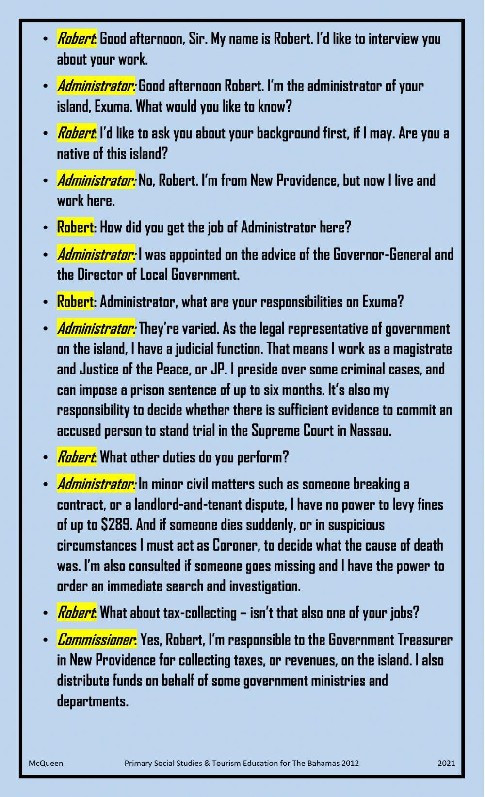 Local government in The Bahamas Notes