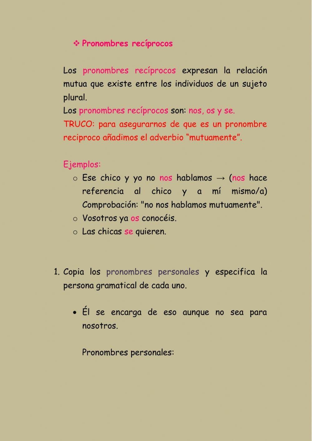 Pronombres personales, reflexivos y recíprocos