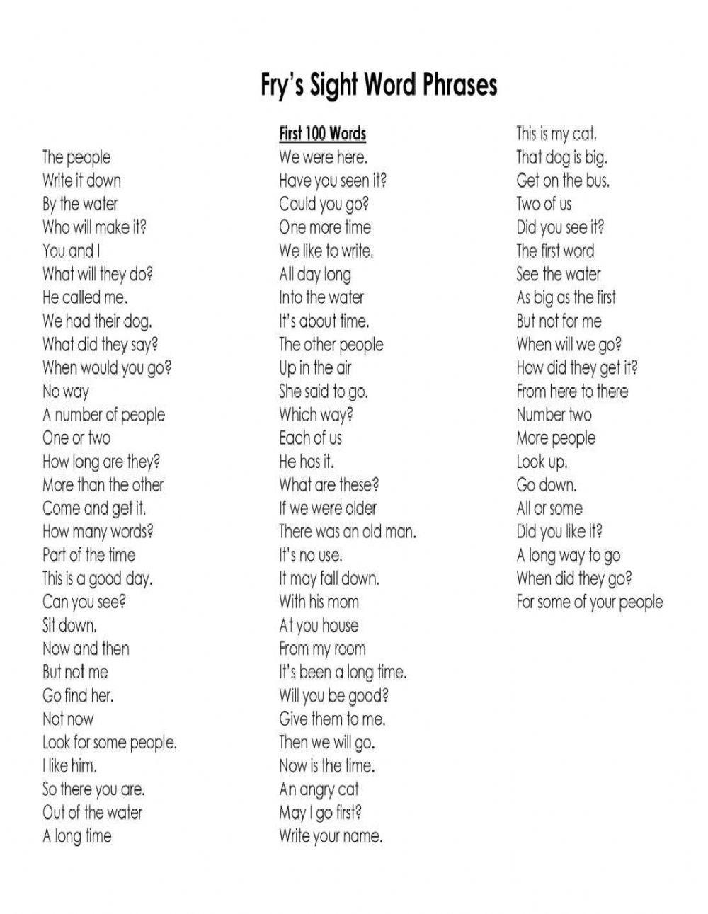 sight words and phrases