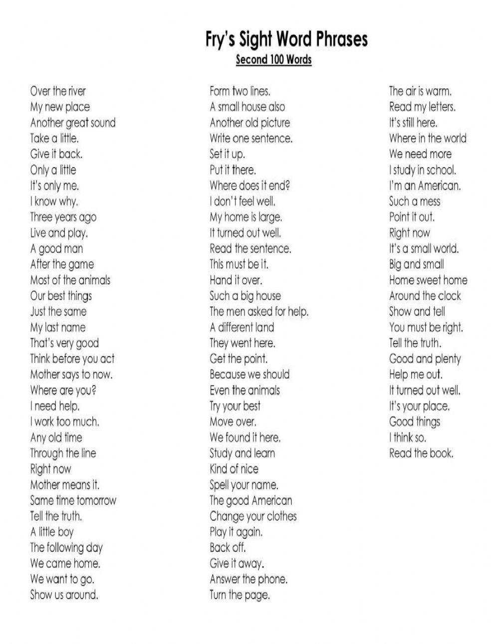 sight words and phrases