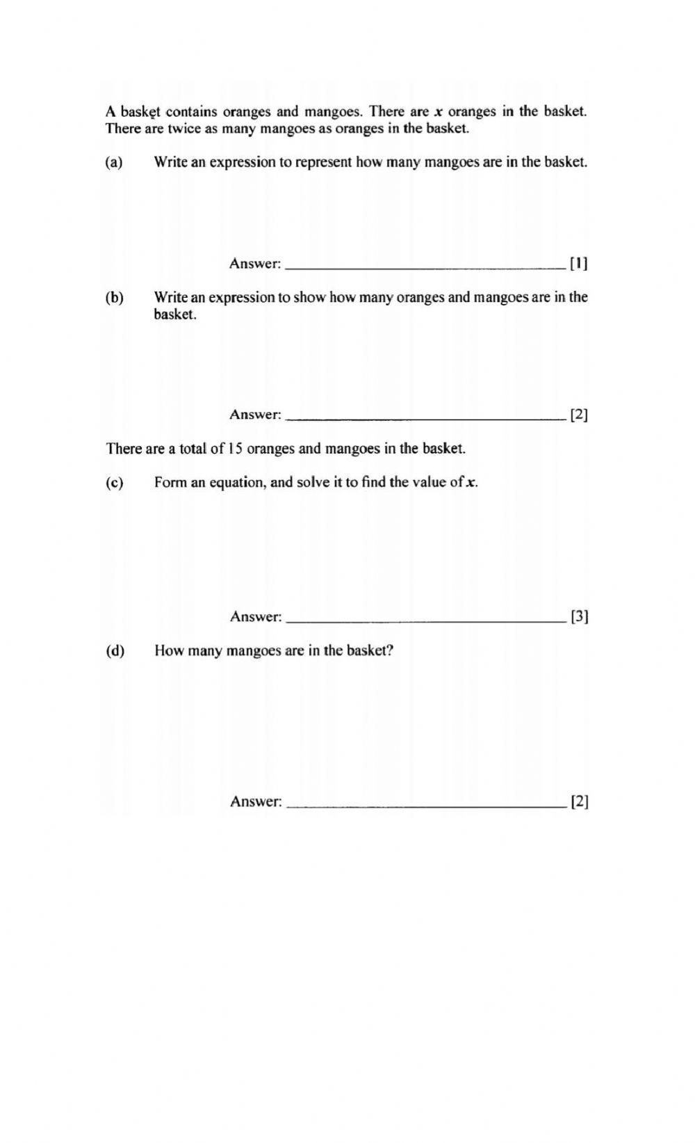 Translating Algebraic Expressions - Equations