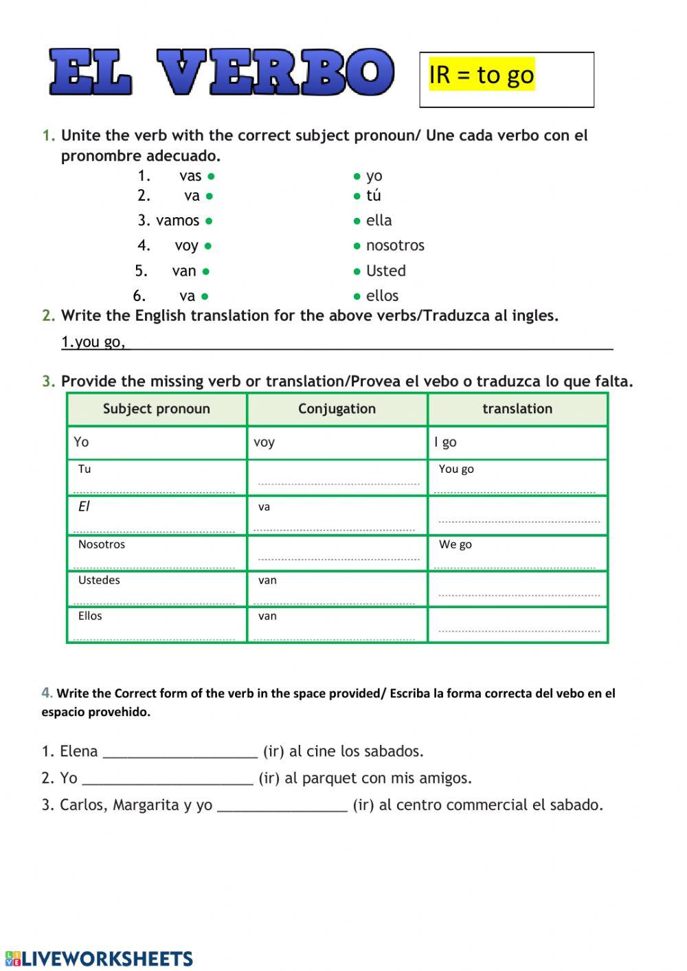 Verb Ir Worksheet