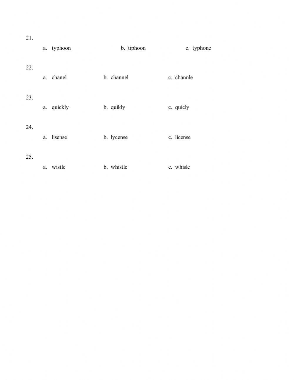 Grade 5 Spelling Unit 1 Multiple Choice Spelling