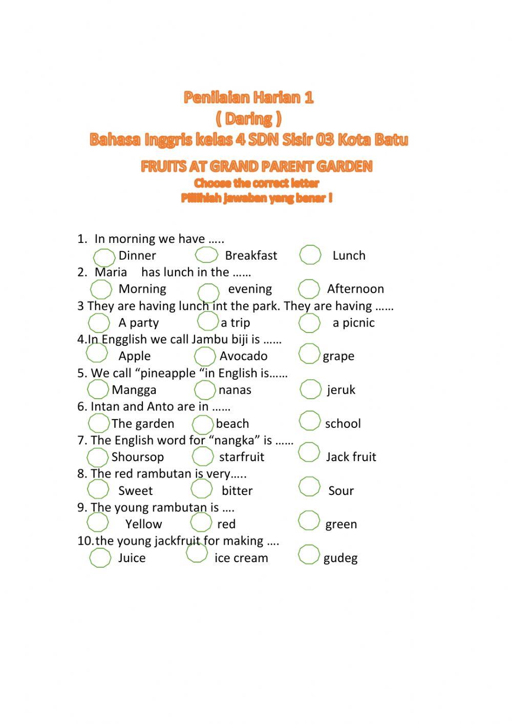 Penilaaian Harian 1 Bahasa Inggris