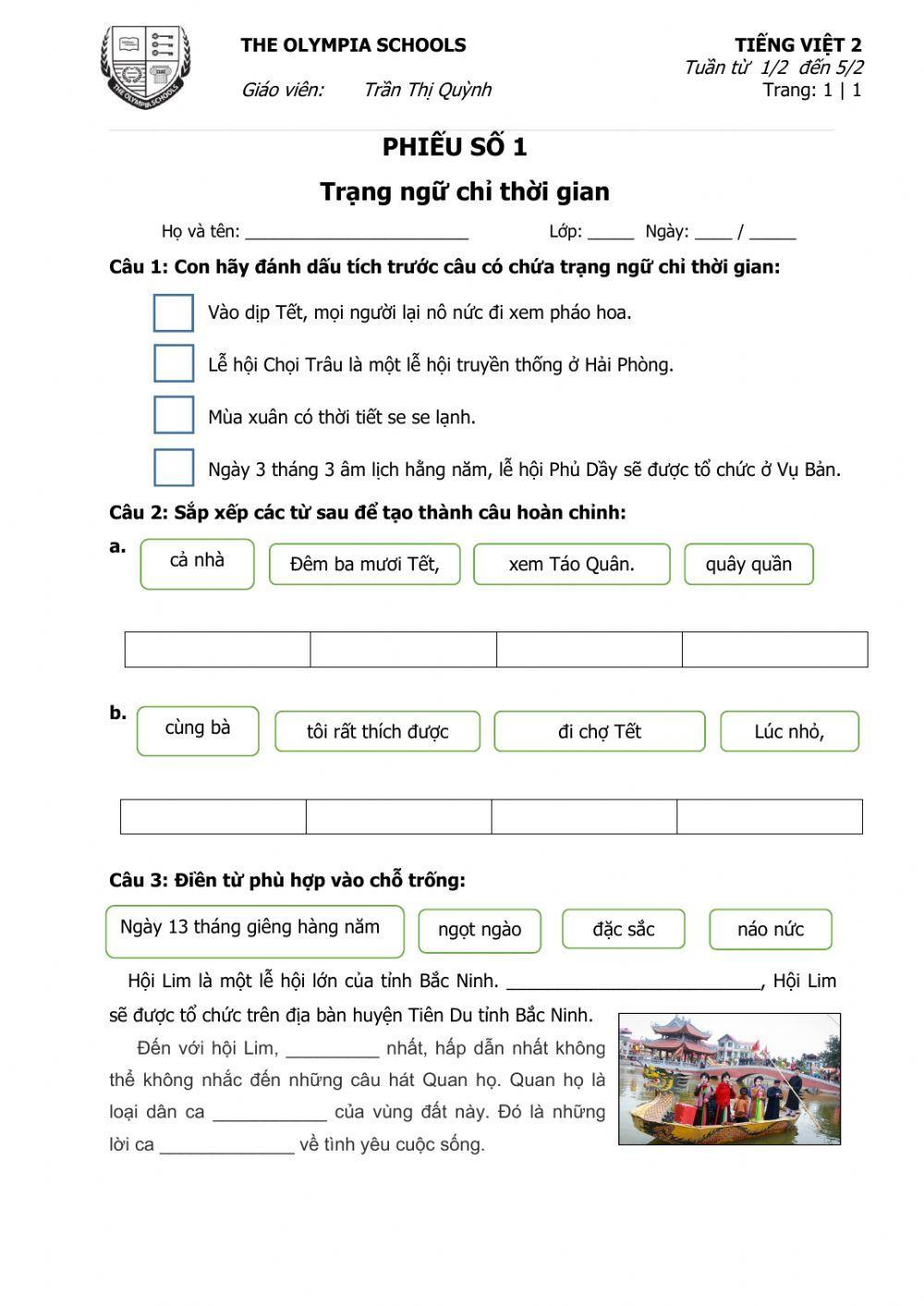 Trạng ngữ chỉ thời gian