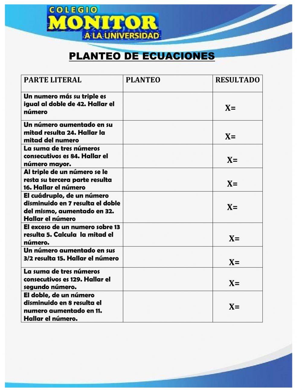 Planteo de ecuaciones
