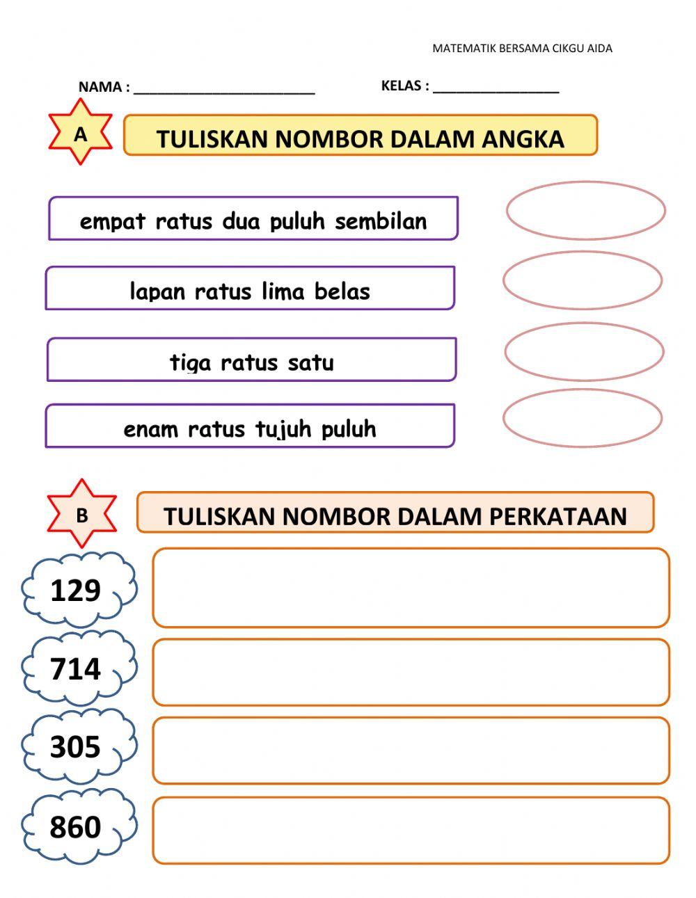 Tulis nombor 1-1000 tahun 2