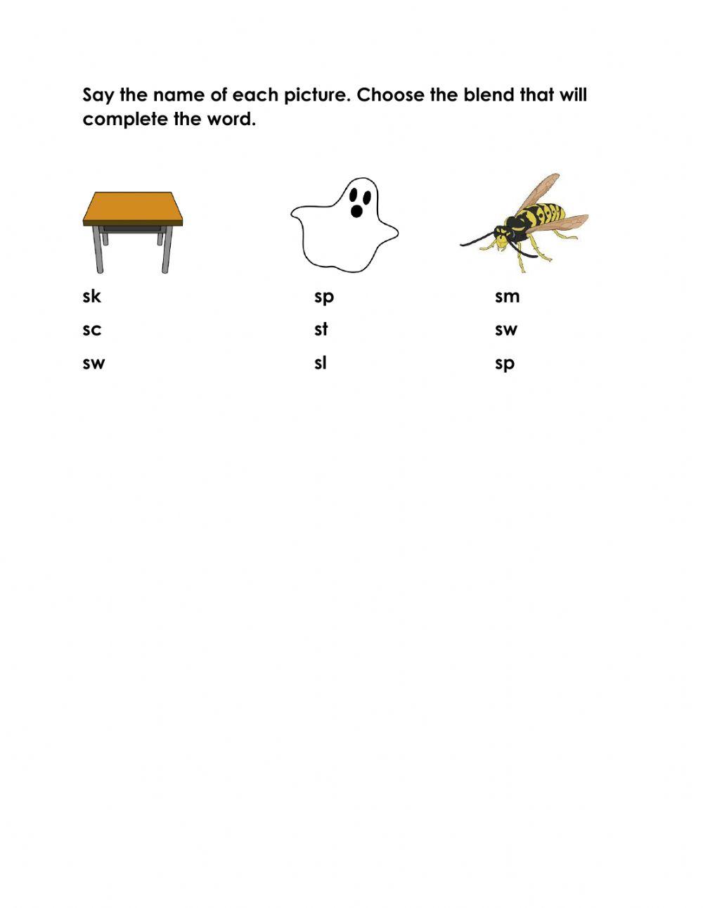 Initial, Medial and Final s blends