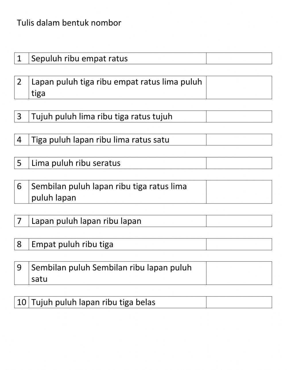 Tulis nombor tahun 4