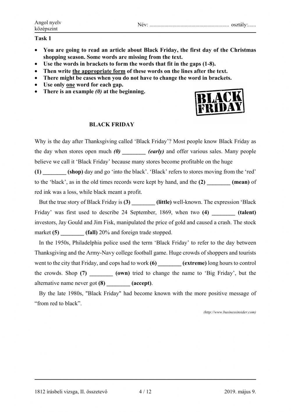 Matura B1 use of English word formation