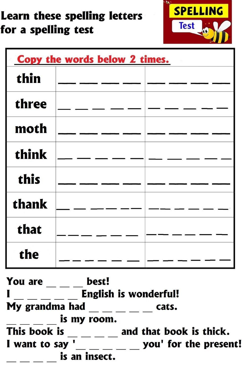 Spelling list 'th'