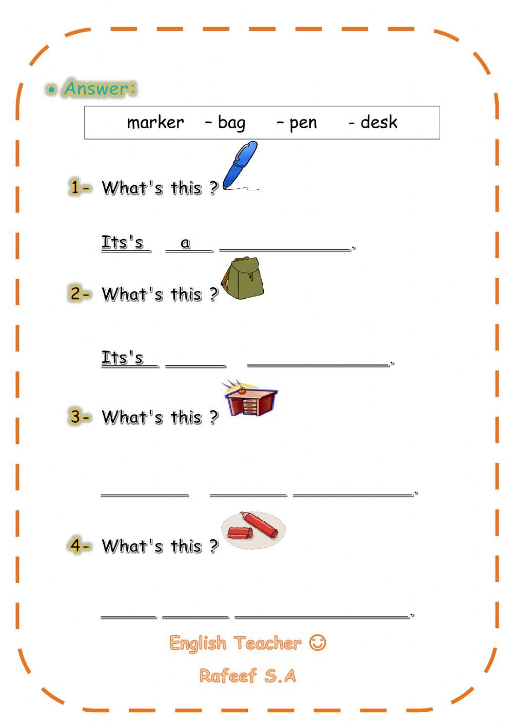 School Objects worksheet